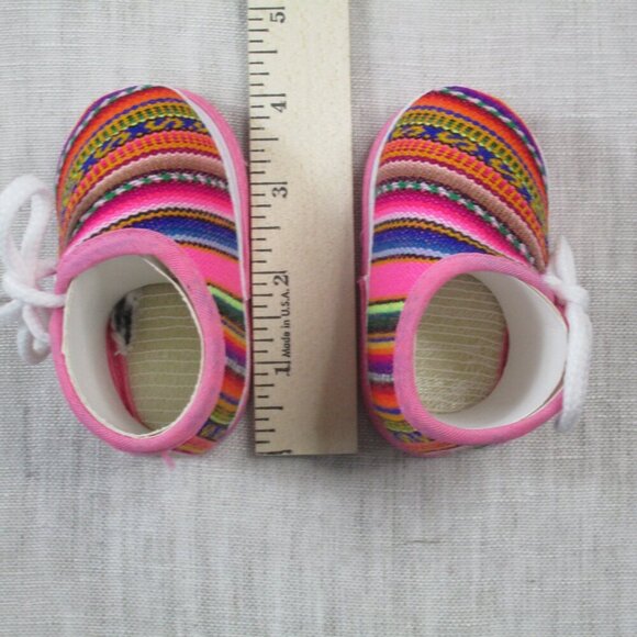 Handmade Crib Booties Baby Shoes Colorful Trim Woven Soft Sole Comfort Knotted - Picture 5 of 6